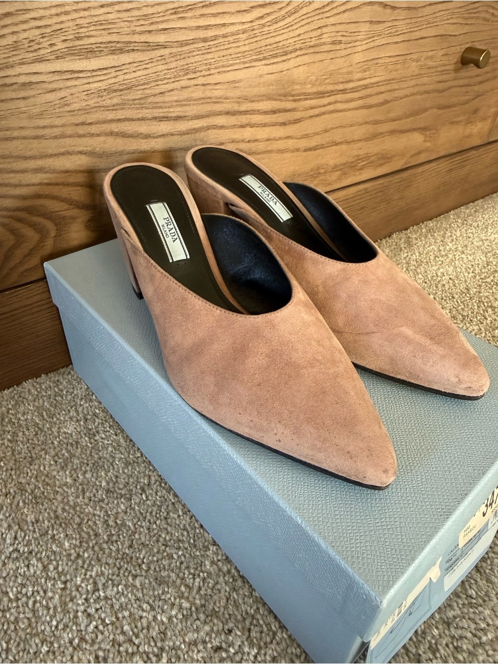 Prada Blush Suede Pointed Toe Mules